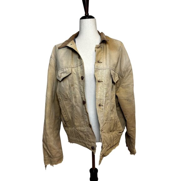 Vintage Carhartt Blanket Lined Chore Jacket Tan Distressed Workwear Size 44 USA - Picture 1 of 12